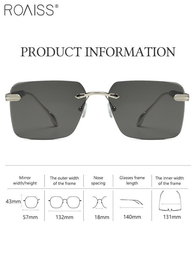 رويس نظارات شمسية بدون إطار مربع للرجال والنساء، نظارات شمسية خارجية UV400 مع معابد فريدة من نوعها، نظارات شمسية عصرية مضادة للتوهج للرجال أثناء القيادة وصيد الأسماك والسفر - Image 3